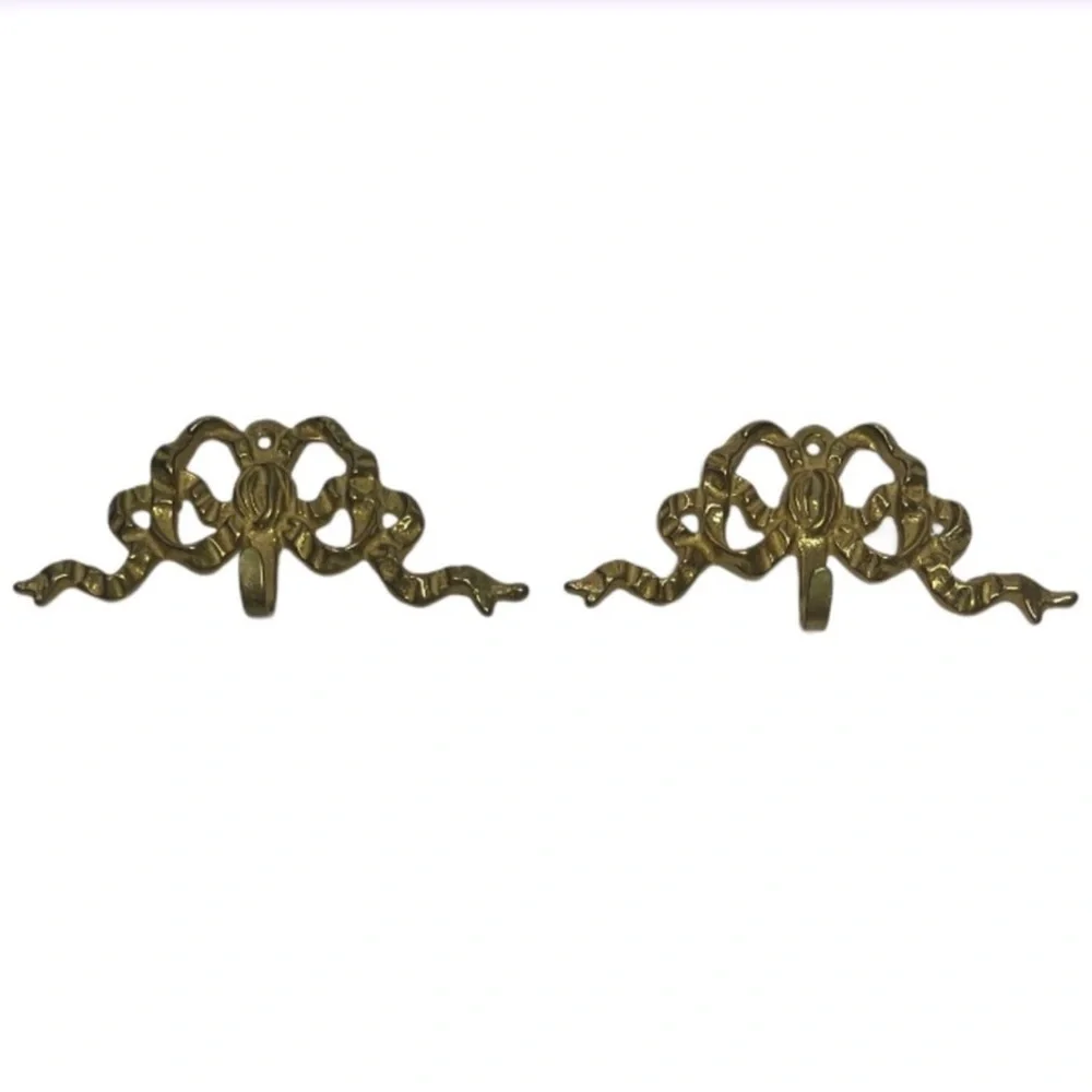 Vintage Brass Hooks Ornate Gold Bow Brass Hardware Grand Millennial Regencycore
